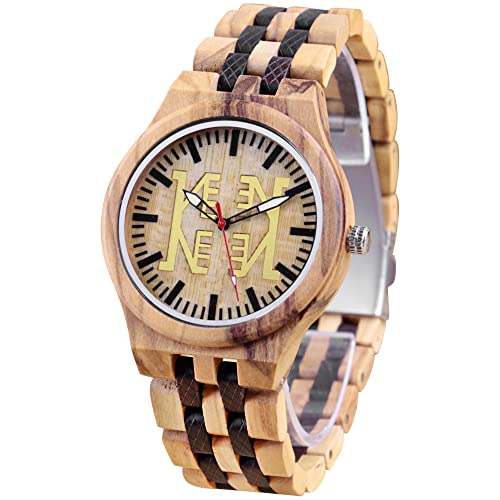 Orologio da uomo in legno motivo geometrico invertito orologio al quarzo orologio da uomo leggero realizzato a mano cinturino regolabile in legno (Q2032)