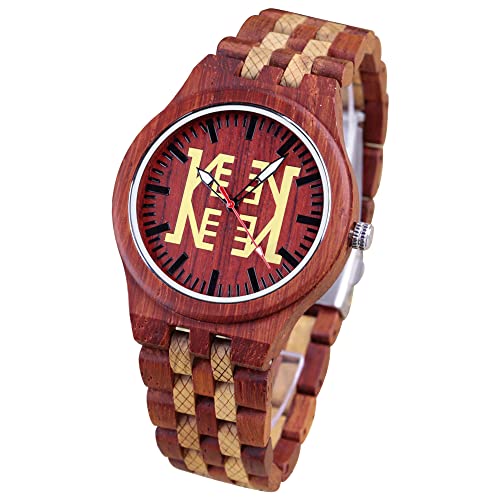 Orologio da uomo in legno motivo geometrico invertito orologio al quarzo realizzato a mano cinturino regolabile (Q2034)