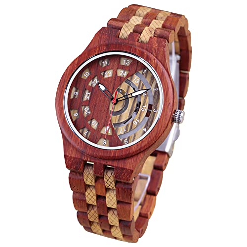 Orologio da uomo in legno orologio al quarzo inverso modello geometrico bambù bracciale regolabile in legno