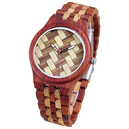 Orologio da uomo in legno motivo geometrico invertito orologio al quarzo orologio da uomo leggero realizzato a mano cinturino regolabile in legno (Q2036)
