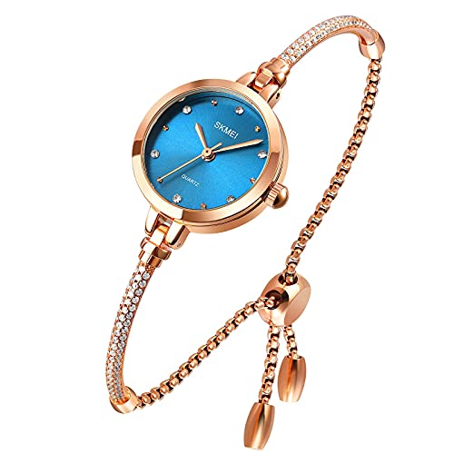 Tonnier Orologi da donna analogico al quarzo con mosaico con diamanti bracciale orologio da donna impermeabile orologio da polso con bracciale in oro rosa, blu