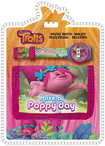 Trolls Have a Poppy Day' Kids - Set di orologi digitali e portamonete, 25 cm, multicolore