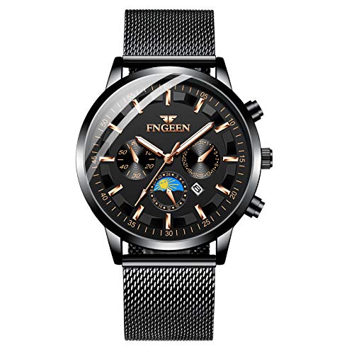 Infinity U-Watches da uomo, impermeabile con cinturino in acciaio inossidabile Orologi da polso al quarzo analogici Puntatore luminoso con calendario