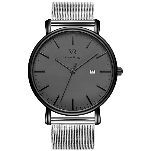 Vigor Rigger orologio da uomo, da polso ultra-sottile design classico stile minimal classico con calendario e Cinturino in acciaio inossidabile