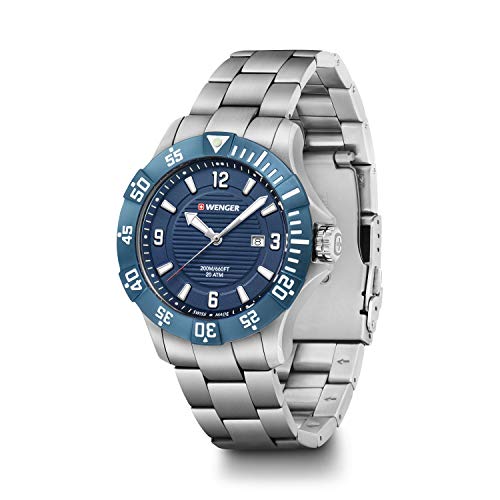 Wenger, Seaforce 43mm, quadrante blu, orologio da polso da uomo in acciaio inossidabile