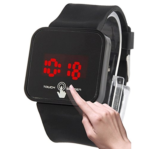 Elegante Unisex Touch Screen Capacitivo elettronica LED Watch orologio da polso Timepiece con fascia in silicone nero