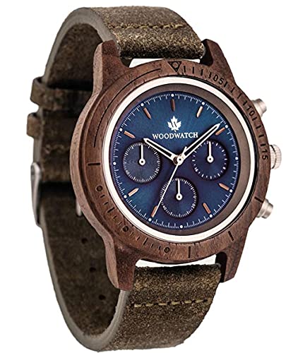 WoodWatch Sapphire Silver Khaki | Orologio in legno uomo da polso premium | Wood watch for men | Orologio resistente e antispruzzo