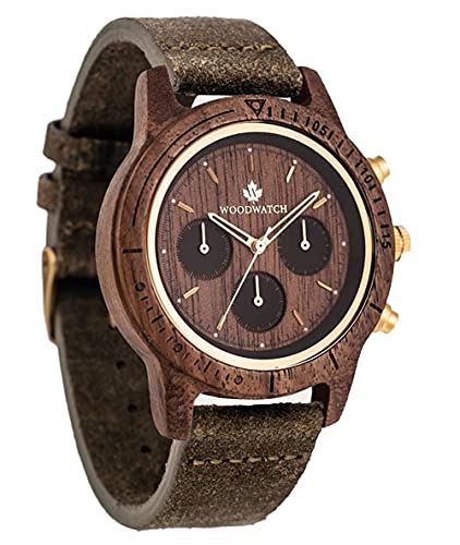 WoodWatch Walnut Gold Khaki | Orologio in legno uomo da polso premium | Wood watch for men | Orologio resistente e antispruzzo