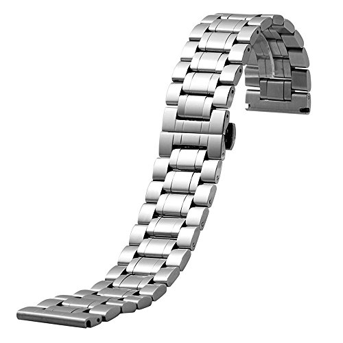 Yisuya 28 mm solido da uomo argento in acciaio INOX Band 2.8 cm larghezza fascia dell' orologio da polso a pulsante nascosto chiusura a farfalla regali per orologio