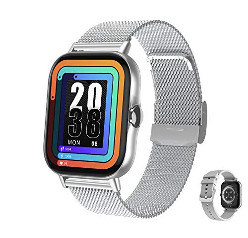 Aliwisdom Smartwatch per uomo donna bambini, impermeabile Smart watch con chiamate Bluetooth e promemoria whatsapp, Fitness Tracker impermeabile orologio fitness per iphone Android (Argento)