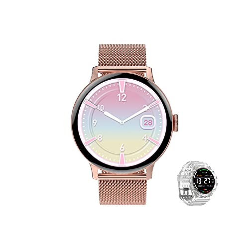 Aliwisdom Smartwatch per Uomo Donna, 1,19'' HD Rotondo Smart Watch con chiamate Bluetooth e promemoria Whatsapp, Fitness Tracker Impermeabile Orologio Fitness per iPhone Android (Oro Rosa)