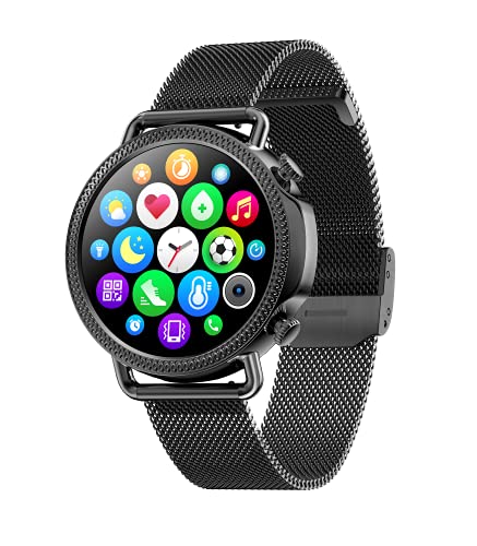 Aliwisdom Smartwatch per Uomo Donna, 1,28'' Rotondo Smartwatch Fitness Tracker Impermeabile Orologio Fitness Cinturino in Metallo per iPhone Android, con Promemoria Intelligente (Nero)