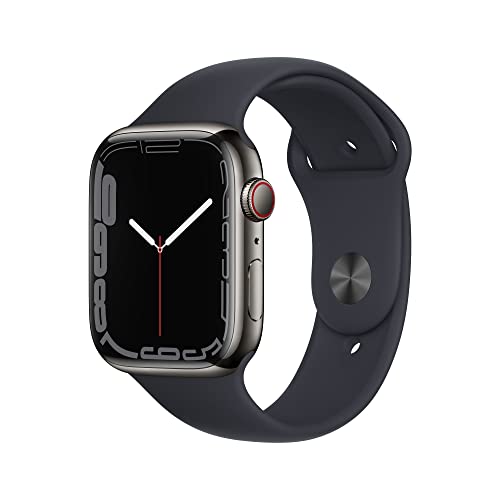 Apple Watch Series 7 GPS + Cellular, Cassa 45 mm in acciaio inossidabile color grafite con Cinturino Sport mezzanotte - Regular