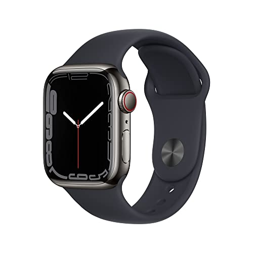 Apple Watch Series 7 GPS + Cellular, Cassa 41 mm in acciaio inossidabile color grafite con Cinturino Sport mezzanotte - Regular