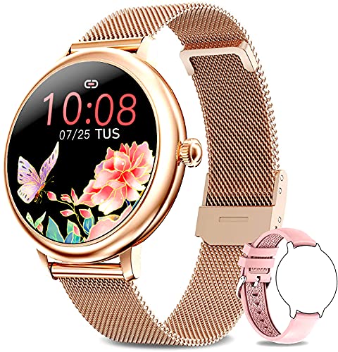 Bengux Smartwatch Donna, Orologio Fitness IP67 Impermeabile Smart Watch da Donna Notifiche Messaggi Contapassi Calorie Cardiofrequenzimetro da Polso Activity Tracker per Android iOS (Oro Rosa)