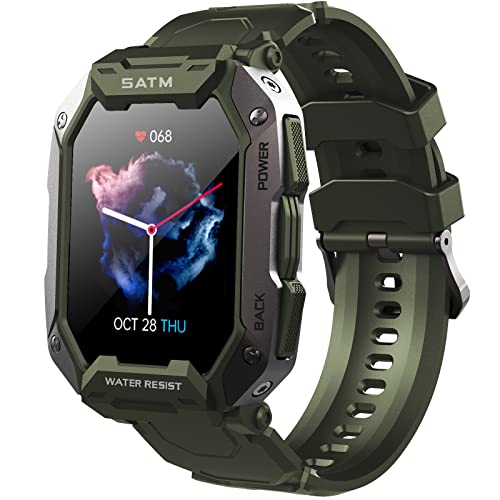 Smartwatch Orologio Fitness Uomo Militare Smart Watch con Contapassi Cardiofrequenzimetro 24 Sportive Impermeabile Sportivo Fitness Tracker per Android iOS (Verde)