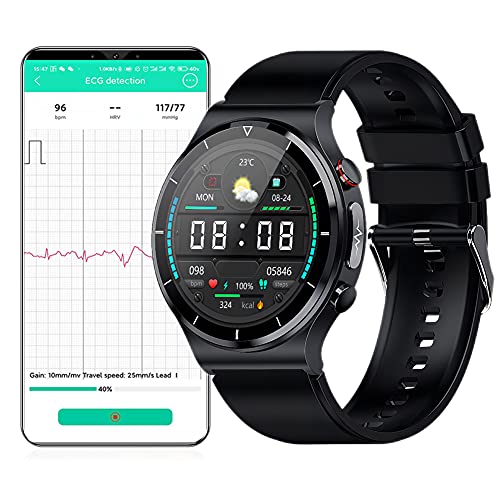 ECG Smartwatch Uomo 1.35 Pollici 360x360 LED Schermo Smart Watch Termometro, IP68 Impermeabile Fitness Tracker con PPG/Frequenza cardiaca/SPO2/Cronometro / Monitoraggio del sonno per Android iOS Nero