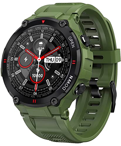 EIGIIS Smartwatch Uomo, Orologio militare Fitness Tracker con chiamate Bluetooth Orologio Sportivi Contapassi con Cardiofrequenzimetro Musica Cronometro per Android iOS
