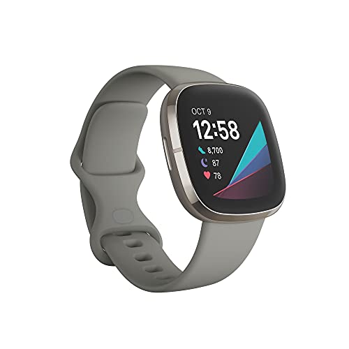Fitbit Sense - Smartwatch evoluto con strumenti per la salute del cuore, gestione dello stress, monitoraggio della temperatura cutanea, Sage Grey/Silver