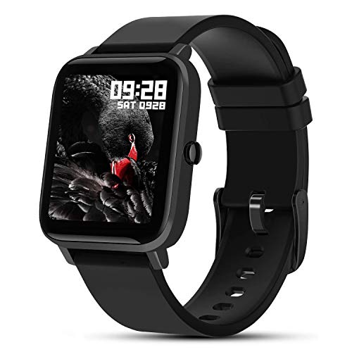 Fullmosa Smartwatch Donna, Orologio Fitness Tracker Impermeabil IP67 Cardiofrequenzimetro Sonno Salute delle Donne Contapassi Cronometro Notifiche Messaggi, Smart Watch per Android iOS, Nero