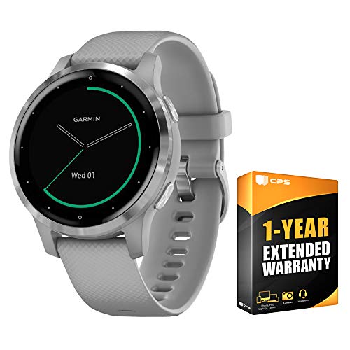 Garmin 010-02172-01 Vivoactive 4S Smartwatch Powder Gray/Stainless Bundle with 1 Year Extended Warranty