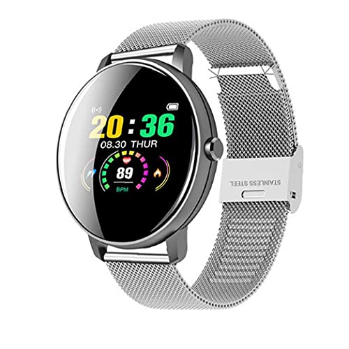 Smart watch wireless impermeabile fitness tracker con band d'acciaio in argento touch screen completo