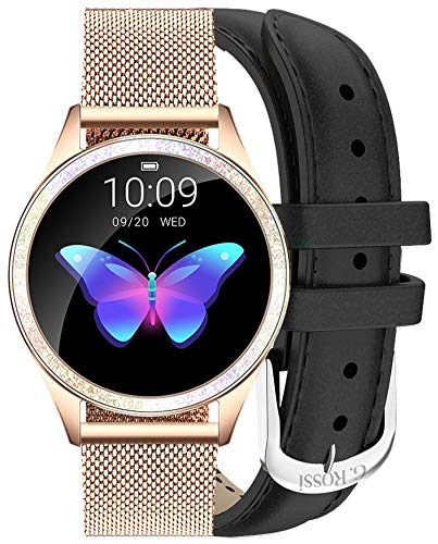 Gino Rossi Smart Watch Fitness Bracciale Orologio da polso Smart Watch con pedometro, cardiofrequenzimetro, cronometro, orologio sportivo da donna per iOS Android + cinturino aggiuntivo