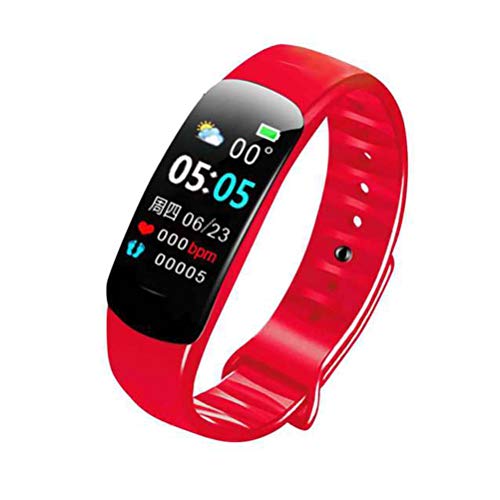 HJKPM C1plus Smartwatch, Monitoraggio Sanitario Impermeabile IP67 Smart Watch con Sport Frequenza Cardiaca Monitoraggio del Sonno E Bluetooth Scatta Foto Funzione,Rosso