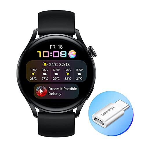 HUAWEI WATCH 3 - Smartwatch 4G AMOLED 1,43 pollici, AP52, chiamata eSIM, batteria fino a 3 giorni, saturazione ossigeno, frequenza cardiaca 24/7, GPS, 5ATM, cinturino fluoroelastomero, Nero