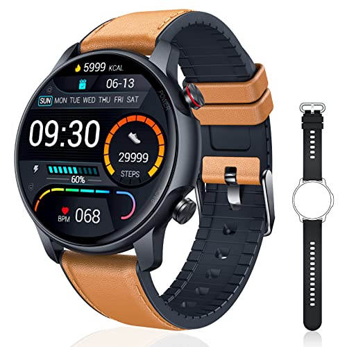 Motsfit Smartwatch Uomo - Orologio Smartwatch con Contapassi Cardiofrequenzimetro da Polso Pressione Sanguigna Calorie Impermeabile Orologio Fitness Tracker per Android iPhone Marrone