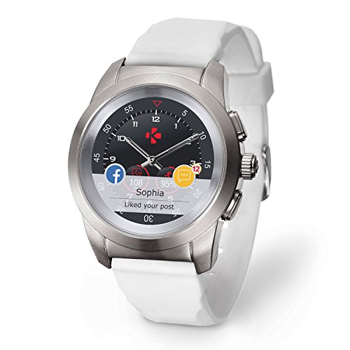 MyKronoz ZeTime Petite Smartwatch Ibrido con Lancette Analogiche su Schermo Tattile, Argento Spazzolato/Silicone Bianco