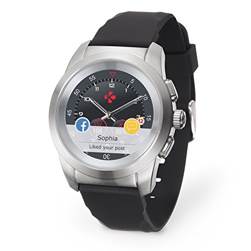MyKronoz ZeTime-Orig-Reg Smartwatch Ibrido con Lancette Analogiche, Argento Spazzolato/Silicone Nero