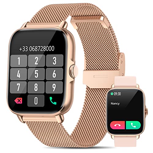 NAIXUES Smartwatch Donna Chiamata Bluetooth e Risposta Vivavoce, Smart Watch da 1,7'' SpO2 Cardiofrequenzimetro, Orologio Fitness 28 Modalità Sport Notifiche Messaggi WhatsApp per Android/iOS Oro Rosa