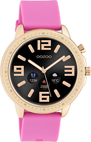 Oozoo Smartwatch unisex, da 45 mm, con cinturino in silicone da 20 mm, per uomo e donna, con contapassi, fitness tracker per iOS e Android, oro rosa / lampone rosa,