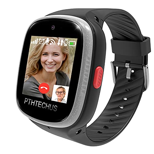 PTHTECHUS 4G Orologio per bambini Smartwatch Impermeabile - GPS Tracker WiFi Ragazzi Ragazze Touch Screen Watch con Chiamata Voice Chat Video Pedometro Fitness Sveglia Fotocamera (4G-Giallo)