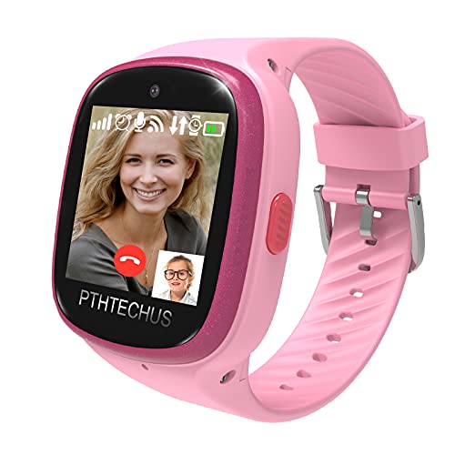 PTHTECHUS 4G Orologio per bambini Smartwatch Impermeabile - GPS Tracker WiFi Ragazzi Ragazze Touch Screen Watch con Chiamata Voice Chat Video Pedometro Fitness Sveglia Fotocamera (4G-rosa)