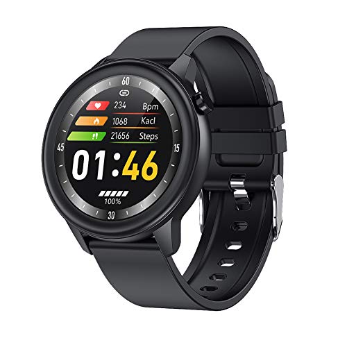 RNNTK Activity Tracker Smartwatch,Schermo Rotondo da 1.3 Pollici Fitness Orologio Bluetooth per Android iOS,con Frequenza Cardiaca Monitoraggio Pression Sanguigna Smartband Sportivo per Uomo Donna-C