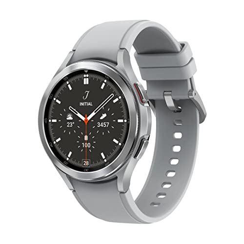 Samsung Galaxy Watch4 Classic, smartwatch rotondo Bluetooth, Wear OS, lunetta girevole, fitness tracker, 46 mm, argento (versione tedesca)