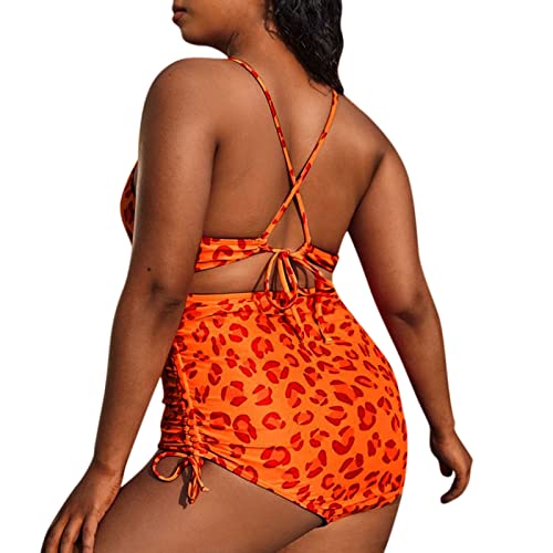 unilarinna Push Up - Costume da bagno estivo, da donna, taglia più grande, stampa leopardata, sexy, senza schiena, Colore: arancione., XXL