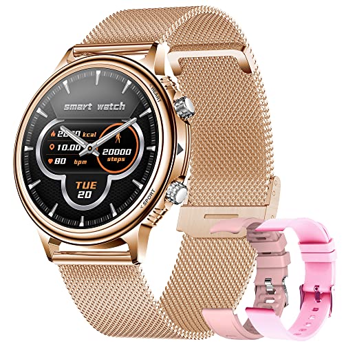 Smartwatch Donna Orologio Fitness Smart Watch Tracker di Attività con le chiamate Bluetooth, Cardiofrequenzimetro, Sportivi Contapassi Controllo Musica Cronometro per Android iOS (Oro)