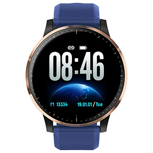 Smartwatch sportivo senza fili da uomo Impermeabile cardiofrequenzimetro Fitness Tracker Orologio digitale intelligente da donna per Android IOS, silicone blu oro