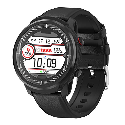 Smartwatch da uomo IP68 Impermeabile da 1,3 pollici Full Touch Screen Smartwatch con orologio da tempo a lunga durata Smartwatch, in pelle nera