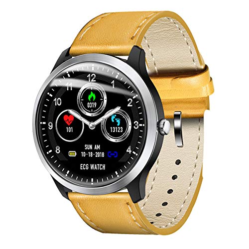Smart Watch Uomo IP67 Orologio sportivo impermeabile per cardiofrequenzimetro Smartwatch per la pressione sanguigna per Android IOS, pelle gialla
