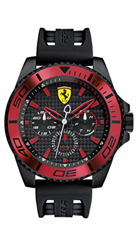 Orologio da uomo analogico al quarzo con cinturino in silicone nero, Scuderia Ferrari 0830310